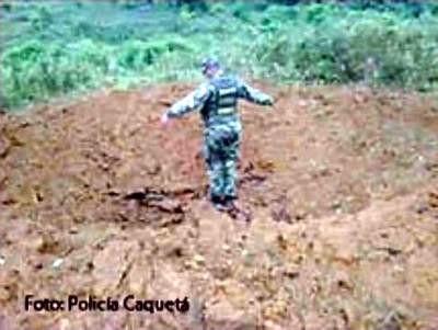 Crater dejado por la explosión